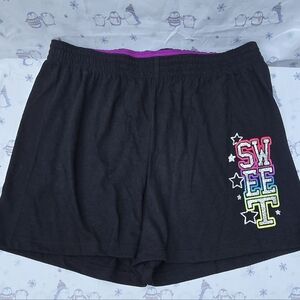 Faded Glory Girl black & purple cotton shorts. Size XL (14-16)
